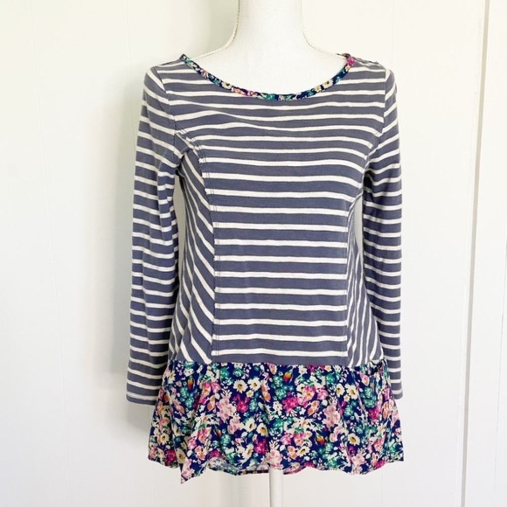 Anthropologie Postmark striped floral hi low top pockets long‎ sleeve small